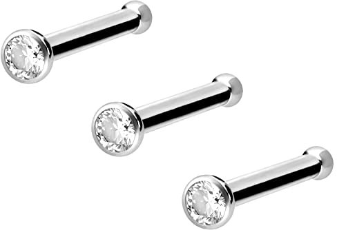PIERCINGLINE Titan Nasenstecker Nasenpiercing 3er SET Pin KRISTALL Piercing Nase Stecker Weißgoldfarben Kristallklar