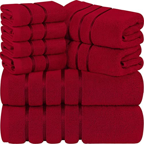 Utopia Towels - 8er-Pack Handtuch-Set mit Aufhängeschlaufe aus 97% Baumwolle, saugfähig und schnell trocknend 2 Badetücher, 2 Handtücher, 4 Waschlappen (Rot)