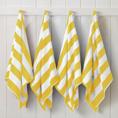 Great Bay Home Großes Strandtuch 4er Set,Cabana gestreifte Strandtücher für Erwachsene,leichte Poolhandtücher 100% Baumwolle,schnell trocknendes Strandtuch-Pack,Gelb und Weiß Strandtuch für Reisen