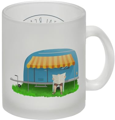 Ich bin Rentner Campen ist mein Beruf Glas Tasse mit Wohnwagen witziges Geschenk für Rentner die gerne campen gehen und auch mal einen Kaffee zu Frühstück trinken Glas Tasse Die