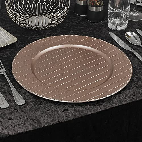 URBNLIVING Lot de 6 assiettes de Noël réutilisables de 33 cm (croix en diamant, or rose, 6 assiettes de chargement)