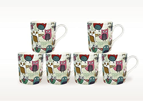 heritage FINE Bone China Set of 6 Owls Design Mugs Includes delivery