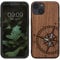 kwmobile Hülle kompatibel mit Apple iPhone 13 Hülle - Holz Case - Handy Cover - TPU Handyhülle in Dunkelbraun Vintage Kompass mit Perlmutt