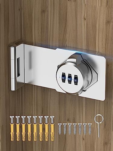 Cabinet Password Hasp Locks, 90 Degree Barn Door Lock, Household Security Combination Latch Lock for Locker, Fence, Bathroom, Outdoor, Garden (Silver-1PC)