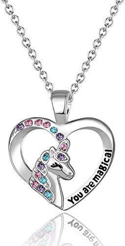 CERSLIMO You are Magical Necklace for Girls - Kids Necklace Unicorn Gifts for Girl, Crystal Heart Pendant Girls Necklaces Kids Jewellery for Daughter Granddaughter Niece