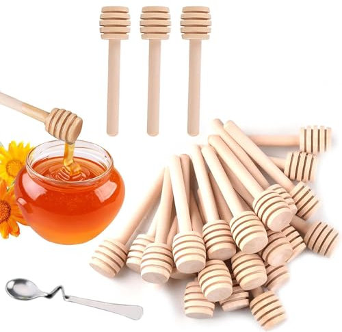 Norhogo Juego de 30 pequeños esparcidores de miel de madera, palillos de miel de madera, cucharas pequeñas pequeñas de 8 cm