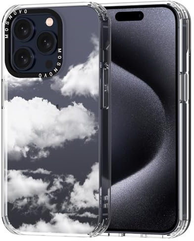 MOSNOVO Case for iPhone 15 Pro, [Buffertech 6.6ft Military-Grade Drop Protection] [Anti Peel Off Tech] Clear TPU Bumper Phone Case Cover Design - Cloud