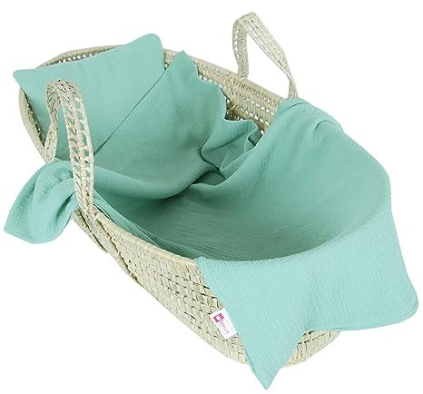 Babylux Musselin Decke 75 x 100 cm + Kissen für Kinderwagen Wiege Babybett Kuscheldecke (KM5 - Minze)