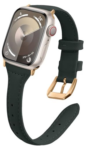 WoPail Leder Armband Damen für Apple Watch 41mm 40mm 38mm/Series 10 42mm für Apple Watch SE 2/SE für iWatch Series 10/9/8/7/6/5/4/3/2/1 Ersatzarmband Schlank Leicht Armbänder für 41mm 40mm 38mm Grün