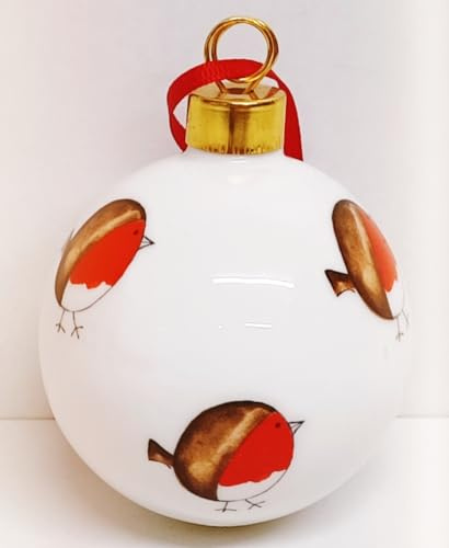 Fat Robin Bauble Fine Bone China 7 cm Christmas Simple Red Robin Ornament Hand Decorated in UK