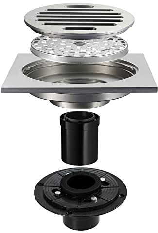 4-Zoll-Quadrat-Bodenablauf, Messing-Duschbodenablauf mit abnehmbaren Sieben und Abdeckgitter, Badezimmer-Bodenablauf mit Flansch for Küche, Balkon, Garage, Chrom (Color : Brass)