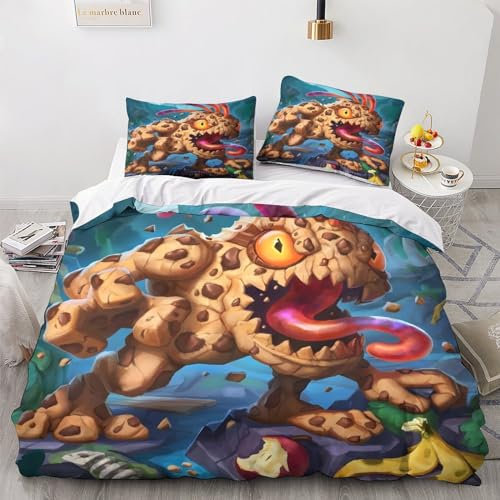 GIOSBR Cookie Monster Mädchen Junge Kinder Bettbezug Set 3D Gedruckter Bettwäschegarnitur Bettwäsche Und Kissenbezüge Reissverschluss Weich Microfaser 3 Teilig Double(200x200cm)
