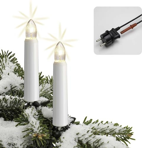 hellum LED Weihnachtsbaum Lichterkette Made-in-Germany, Christbaum Lichterkette mit Clip, 30 Lichter, beleuchtete Länge 29m, Schaft weiß, für außen mit teilbarem Stecker 842517