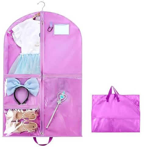 Lila Kinder-Kleidungstasche mit 5 Taschen Faltbare Garde Kostüm Kinder Kleidersack Kurz Gardetanz Kinder-Kleidersack mit ReißVerschluss für Tänzer Aufführungen Wettbewerbe Schönheitswettbewerbe Reisen