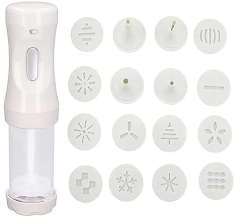 1 elektrische Kekspresse mit 12 Formen und 4 dekorativen Düsen für Kuchen, Desserts, Basteln und Dekorationszubehör zum Backen