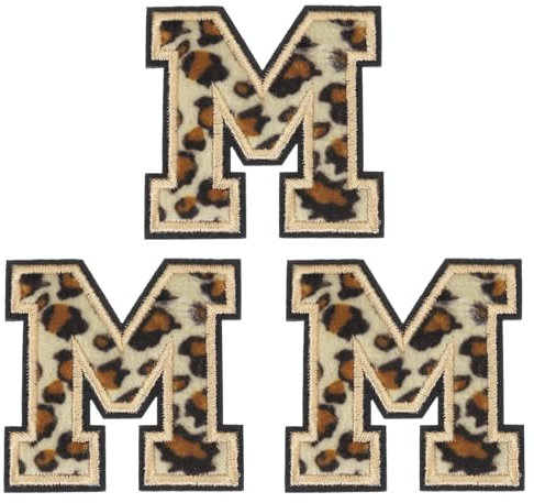 sourcing map Letters M Patches Leopard Iron-On Letters M Patch Black Border Sew Embroidered Applique Patches 6CM/2.36 Inch Hot Melt Adhesive Process for Clothing Repair Backpack Jean,Pack of 3