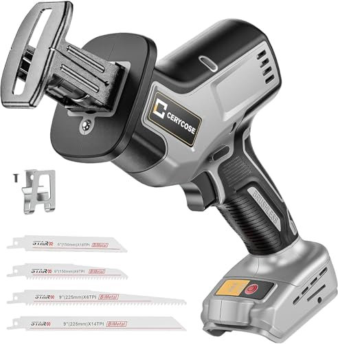 Cordless Reciprocating Saw for DeWalt 20V Max, Brushless Motor, Variable Speed, Tool-Free Blade Change, Cerycose Reciprocating Saw with LED Light, 4 Cutting Saw Blades