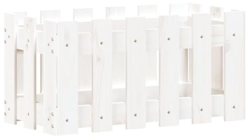 Hochbeet aus Holz, Lattenzaun Design Blumenbeet Blumenkasten Pflanzkasten Pflanzbeet Gartenbeet Pflanzkübel für Garten & Balkon, Weiß 60x30x30 cm Kiefernholz