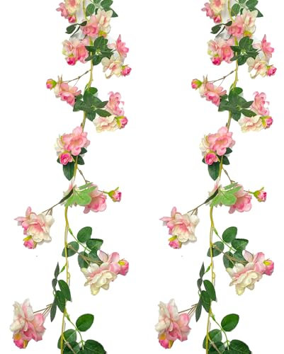 duoyif Guirlande De Fleurs De Cerisier Artificielles Deco, Fleurs Artificielles Deco à Suspendre, Fleur De Vigne Fausse Fleur Decoration pour Fête Jardin Chambre Déco 1,8M 2Pcs (Rose-Pâle)