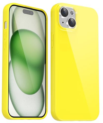 Svanove for iPhone 15 Case Silicone, Glossy Soft Rubber Gel Jelly Cute Protective Plastic Simple Plain Phone Case Cover for Women Girl, Slim Thin Flexible Shockproof TPU, Yellow