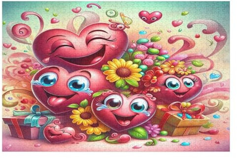1000 Piece Jigsaw Puzzle Game Cute Love Heart Jigsaw Puzzles for Adults And Kids, Woodenboard Puzzles Home Decoration （75×50cm）