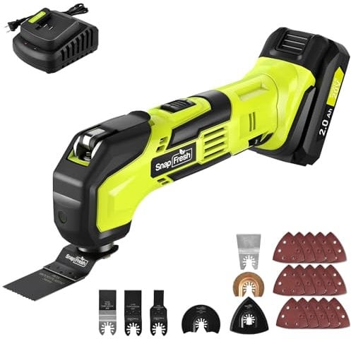 SnapFresh Strumento multifunzione senza fili 20 V multitool multi-cutter sega oscillante con 6 velocità 5000-18000 OPM, angolo di oscillazione di 3,2 °, 22 accessori, batteria 2,0 Ah e caricatore
