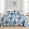 WONGS BEDDING Tagesdecke 220x240 Blue Floral Patchwork Bettüberwurf Gesteppt Bedspreads Blumen Muster Steppdecke Mikrofaser kariertem Tagesdecke mit 2 Kissenbezug 48x75
