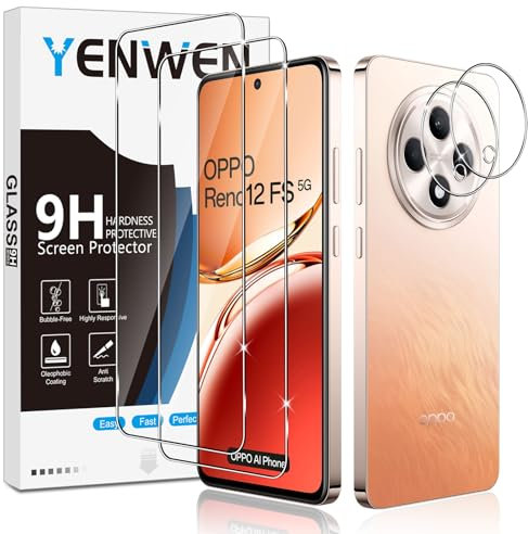 Yenwen Protector de Pantalla para OPPO Reno 12 FS (5G / 4G) / Reno 12F (5G/4G), 2 Piezas Cristal Templado y 2 Piezas Cámara Protector, 9H Resistente Vidrio Templado para OPPO Reno12 F / Reno12 F S
