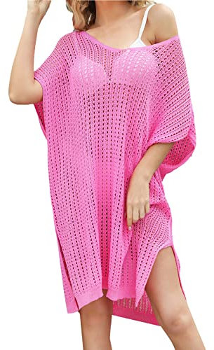 Generico Bikini Donna Tankini Donna Mare Gonna da Spiaggia Ampia con Spacco da Donna, Grembiule Scavato Fuori dalla Spalla Costumi Assorbenti per Ciclo Costumi Donna Mare Costume (Hot Pink, One Size)