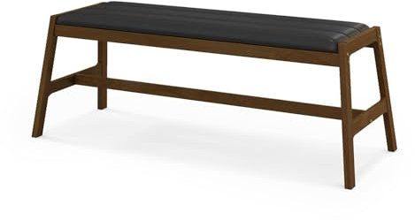 HOMASIS Sitzbank gepolstert, Polsterbank aus Massivholz, Sitztruhe mit Sitz aus PVC und Schaum, Holzbank bis 150 kg belastbar, Esszimmerbank für Esszimmer Küche Wohnzimmer, Walnuss und Schwarz