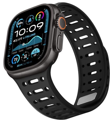 ZZDZZ Compatible avec Bracelet Apple Watch 49mm 46mm 45mm 44mm 42mm 41mm 40mm 38mm, Bracelet en Silicone Magnétique pour iWatch Ultra 2 Série 10 9 8 7 6 SE 5 4 3 2 (49/46/45/44/42, Noir)