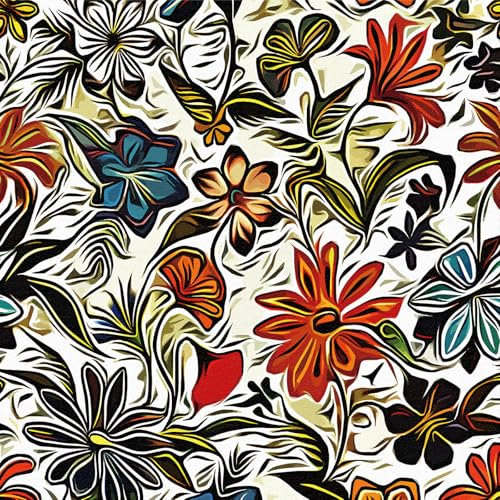 Colorful Floral Wallpaper,44 x 300cm Orange Blue Flower Wallpaper Black Floral Wall paper Abstract Leaf Plants Wall paper Self Adhesive Furniture Wrap for Living Room,Bathroom,Kitchen,Drawer,Cabinets