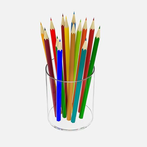 Hexsonhoma Klare Acryl Stift Halter Runde Form, Desktop Bleistift Cup Halter, Countertop Schreibwaren Organizer für Büro Schreibtisch Zubehör, Ø9x11cm