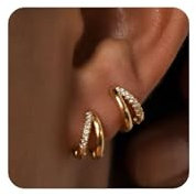 FUNEIA Ohrringe Silber 925 Set für Damen 14K Vergoldet Kleine Creolen Ohrstecker Silber Gold mit Zirkonia Anhänger Stapelbar Wasserfest Stecker Ohrringe Set für Mehrere Ohrlöcher Schmuck Geschenk