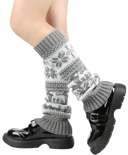 Nanxson Damen Stulpen Winter Gestrickt Beinstulpen Böhmen Strümpfe Legwärmer Legging Weihnachtsstrumpf (Hell Grau)