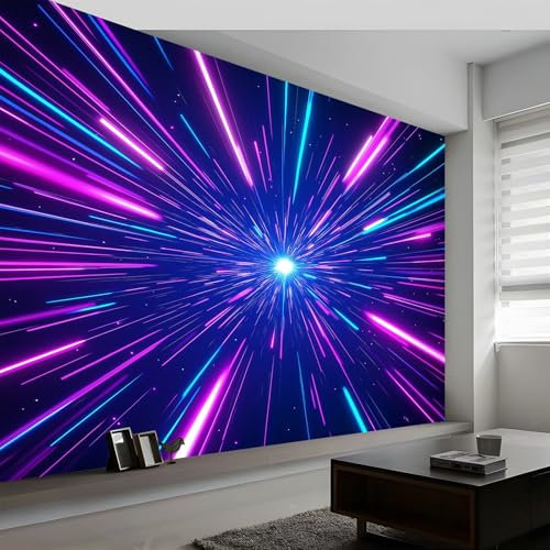 Modern Cyberpunk Style Wall Mural, Cyberpunk Neon Lines Wallpaper Mural for Accent Wall in Bedroom Living Room or Hallway, Panoramic Poster Wallpaper 300 x 210 cm (W x H)