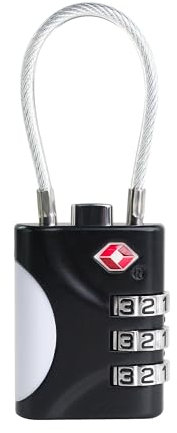 UP Security Cadenas TSA pour valise, petit cadenas à combinaison avec câble, cadenas approuvé TSA pour bagages, casier, armoire, salle de sport, sac à dos, cadenas de voyage essentiel (Noir)