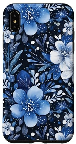 iPhone XS Max Flowers Blue Black Pretty / Floral Whimsical Winter Art Case