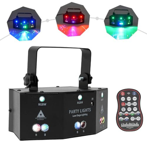 Discolicht Partylicht,9-Augen Stroboskop Beleuchtung DMX Musikgesteuert DJ Projektor mit Fernbedienung,LED RGB Licht Bühne Stroboskop Beleuchtung Effekt Sprachsteuerte mit Tonsensor und 180° verstellb
