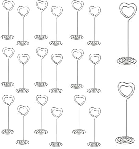 20 Pièces Porte Photo Porte-Cartes à Fleurs Supports de Numéro de Table Porte-Cartes en Forme de Coeur pour Mariages Bureau Restaurants Anniversaires