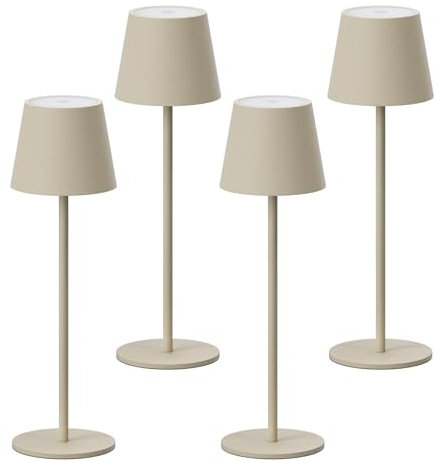 K-Bright 4 Stück LED Dimmbare Akku Tischlampe Kabellose 36.5cm, Wiederaufladbar 2700K Warmes Licht led Tischlampe, Tischleuchte mit USB-C, IP54 Wasserdichte, Dünenbeige