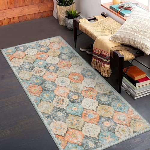 Cekene Trellis Carpet Runners for Hallways Non-slip 60x130cm Washable Kitchen Runner Mat Low Pile Entryway Rug Runner Area Floor Rug for Entrance Kitchen Bedroom Laundry Room