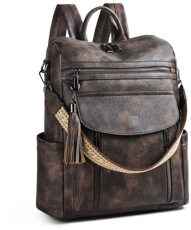 Shrrie Laptop-Rucksack für Damen, 15,6 Zoll Reise-Rucksack aus Leder, Handgepäck-Rucksack Computertasche wasserabweisend für College Business Arbeit Freizeit Tagesrucksack-Zweifarbiger Kaffee