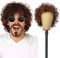 UILYNIU Herren Braun Herrenperücke Locken Hippie Kostüm Perrücke Mit Schnauzbart und Sonnenbrille 70er 80er Jahre Afro Perücke Männer, Disco Dude Punk Perücke für Herren Cosplay Halloween (Braun)