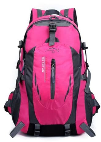PORRASSO 40L Mochila de Senderismo Mochila Impermeable Mochila Hiking Backpack para Hombre Mujer Hacer Ciclismo Escalada Deportes Aire Libre Rojo Rosa