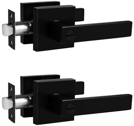 Probrico Privacy Door Levers Door Handles for Bedroom Bathroom Matte Black Stainless Steel Internal Door Knob 2 Pack