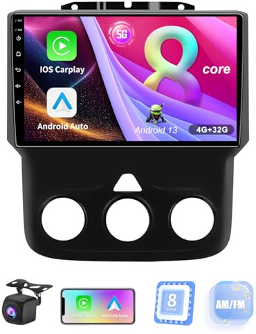 4GB+32GB Car Radio for Dodge Ram 1500 2500 3500 2013 2014 2015 2016 2017 2018 Manual AC with Wireless Car-Play Android Auto-9 IPS Car Stereo Upgrade Dash Kit with Backup Camera,FM RDS DSP SWC