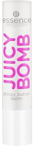 essence JUICY BOMB glossy butter balm, Lippenbalsam, Nr. 06, Transparent, natürlich, glänzend, strahlend frisch, vegan, ohne Parabene, ohne Mikroplastikpartikel, Nanopartikel frei, 1er Pack (2.5g)