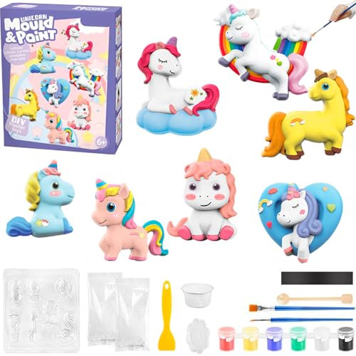 HYDROGELIX® UNICORNIOS figuras para Pintar KitPintura Niños, Escayola Manualidades, Kit Manualidades Niños 4 5 6 7 8 9 Años con Moldes y Accesorios, Regalo Niña Unicornio Kawaii, cumpleaños unicornio