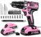 Pink Cordless Drill Set, 21V Drilldriver and Screwdriver Set with 2 Batteries, 10mm Chuck, 25+1 Electricdrill, 2 Speed Power Combi BatteryDrill, 27 Pcs Accessories for Home Repair DIY & Women Gift